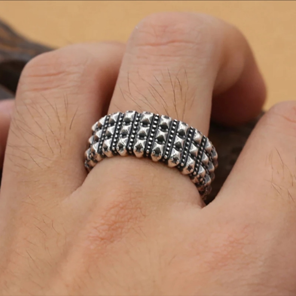 Pyramid Studded Silver Ring - image 7
